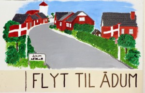 Lailas maleri på scenen "Flyt til Ådum" ses forhåbentlig uden for sognets grænser